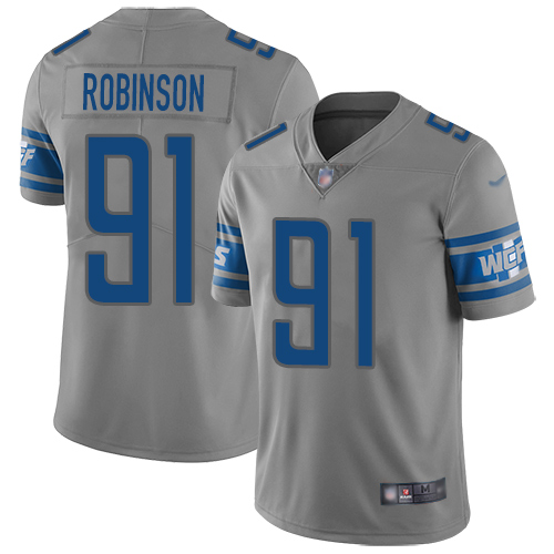 Detroit Lions Limited Gray Men Ahawn Robinson Jersey NFL Football #91 Inverted Legend->detroit lions->NFL Jersey